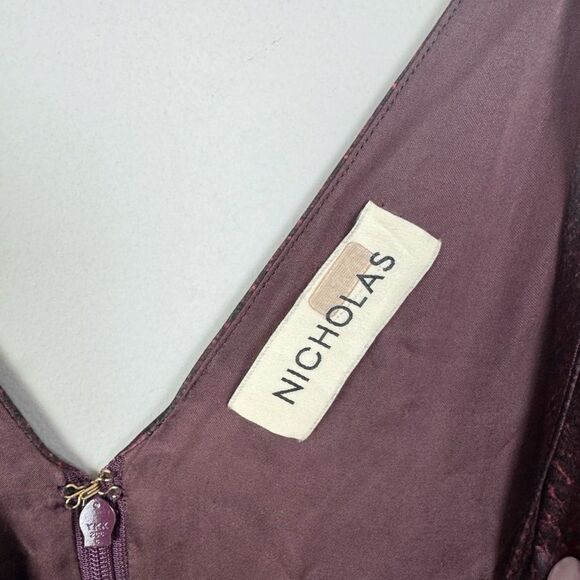 NICHOLAS | 100% Silk Silvina Wrap Maroon Snakeskin Cutout Gown Women’s Size 0 - Picture 6 of 10